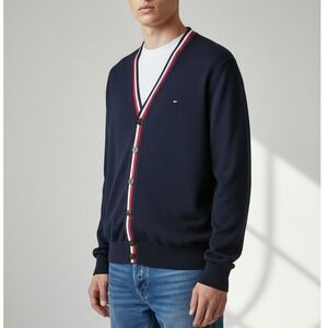 Tommy Hilfiger Men's Navy Cotton‎ Cardigan Sz XL Preppy Academia Style 90s Y2K
